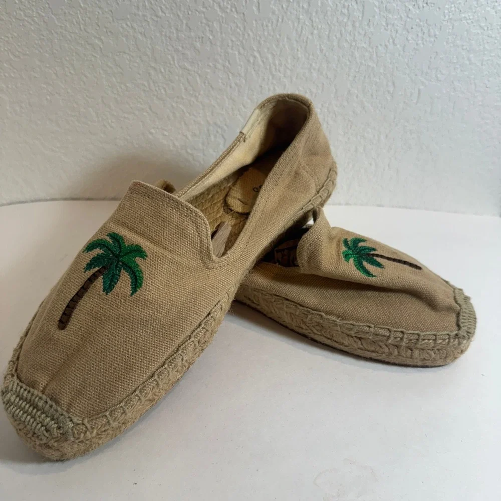 Soludos Espadrille Slip On Palm Tree Embroidered Shoes‎ Womens Size 7.5